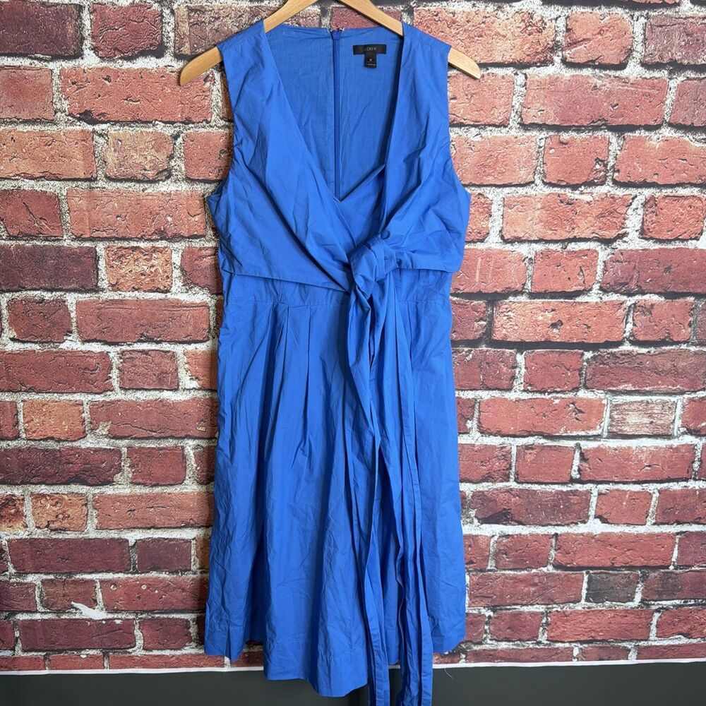 J.Crew Womens Blue Cotton Poplin Faux Wrap Fit Flare Sleeveless Midi Dress Sz 10